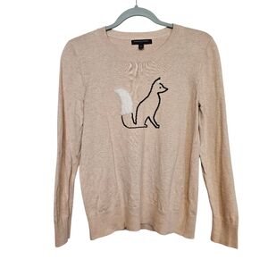 Banana Republic Fox Novelty Print Fuzzy Long Sleeve Pullover Sweater
